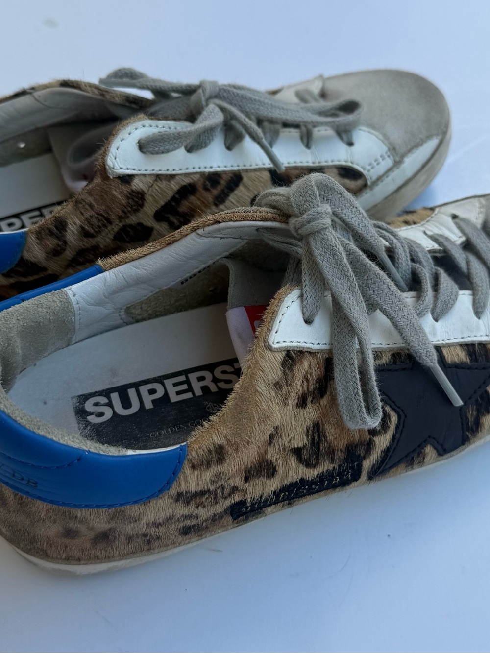 Golden Goose Leopard Print Sneakers with Blue Heel
